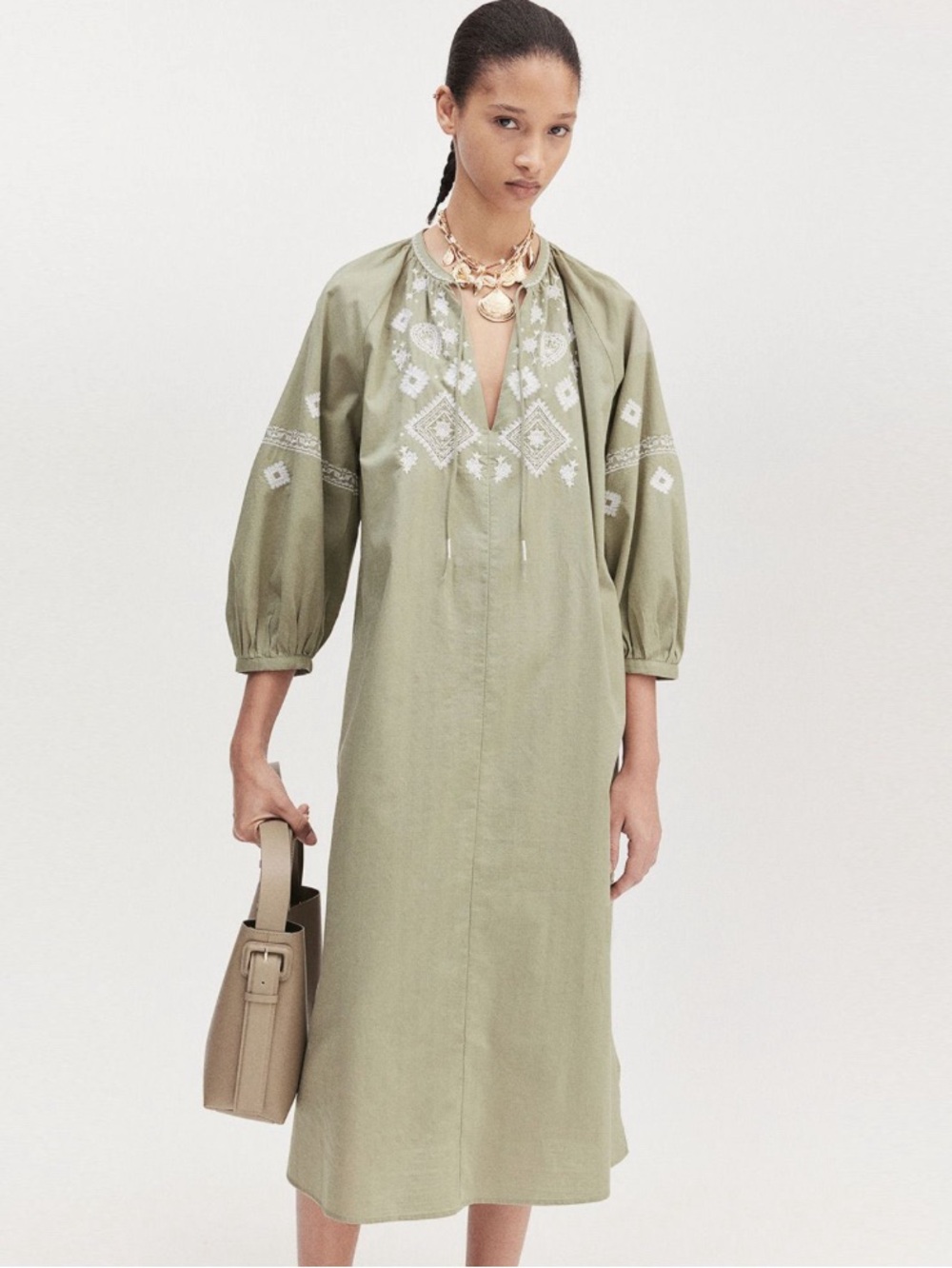 H&M Cotton Embroidered Midi Dress - Picture 1 of 11